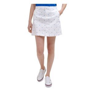 NWT TOMMY HILFIGER Womens White Denim Zippered Unlined Mini A-Line Skirt 14